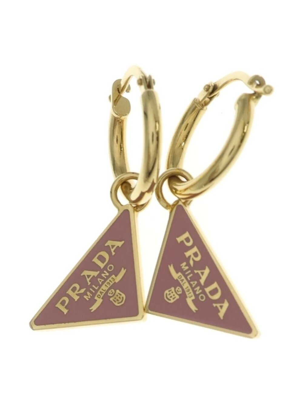 Prada Triangle Logo Earrings Hoop Gold Pink